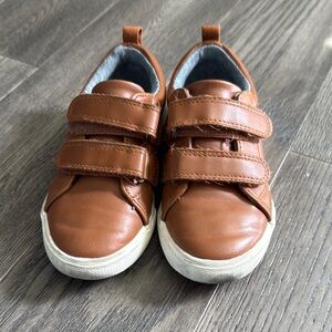 Brown Leather Velcro Sneakers with Rubber Sole